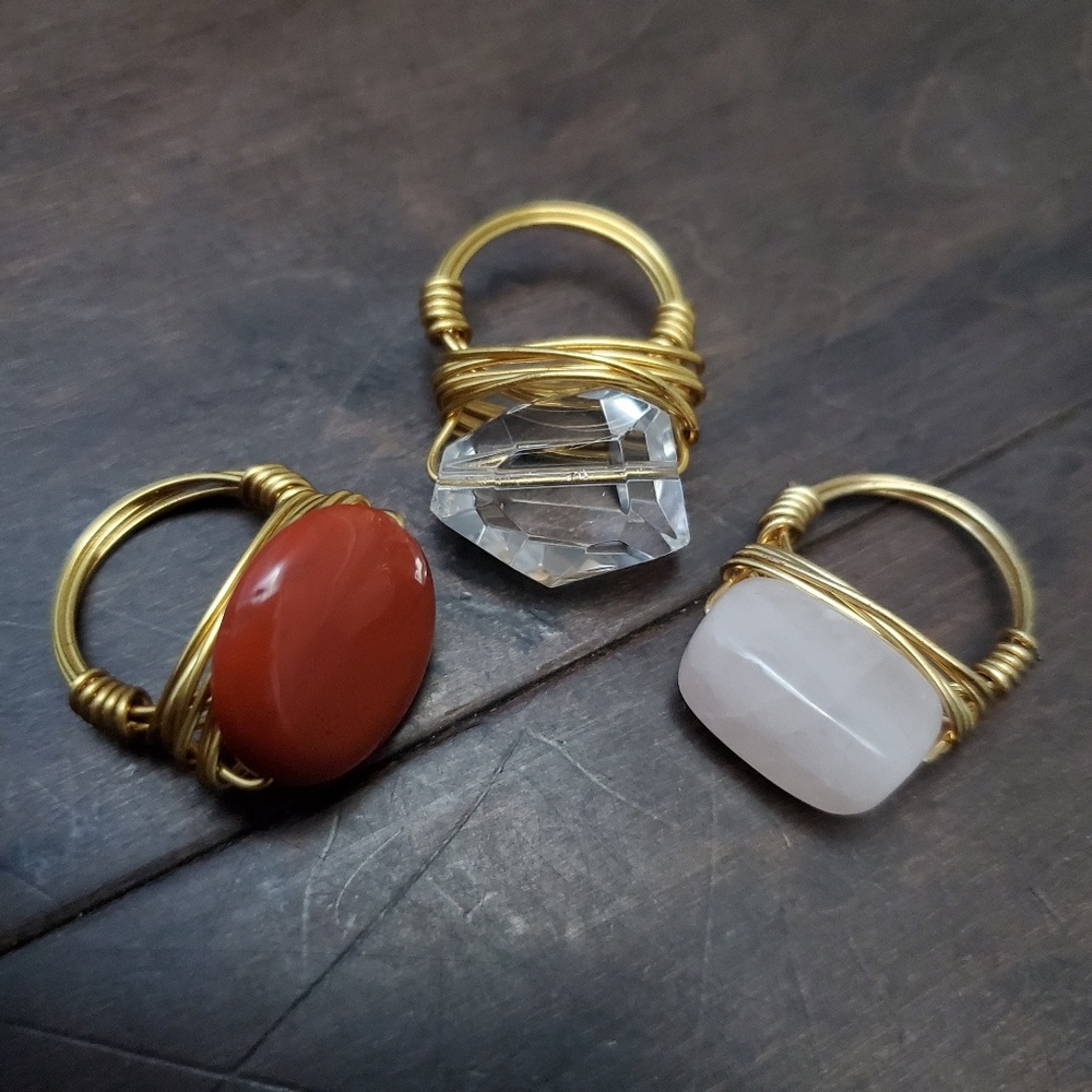 Bundle of 3 NEW Gold Wire Wrapped Gemstone Rings